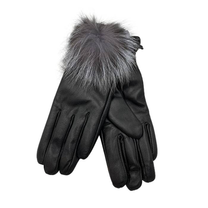 Δερμάτινα γυναικεία γάντια με γούνα Μαύρο 820