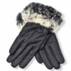 Δερμάτινα γυναικεία γάντια με φυσική γούνα Μαύρο  20-14