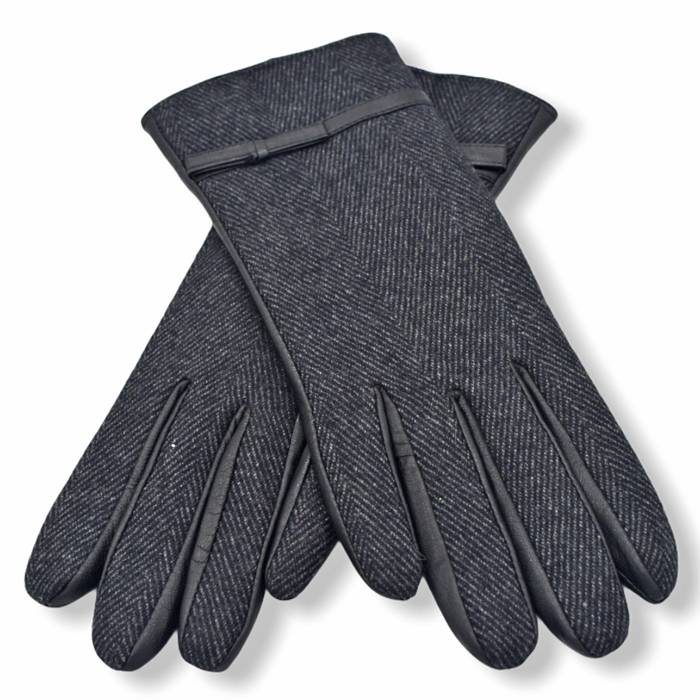 Δερμάτινα γυναικεία γάντια Μαύρο-Γκρι 12060