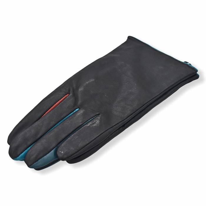 Δερμάτινα γυναικεία γάντια Μαύρο-Μπλε GR15