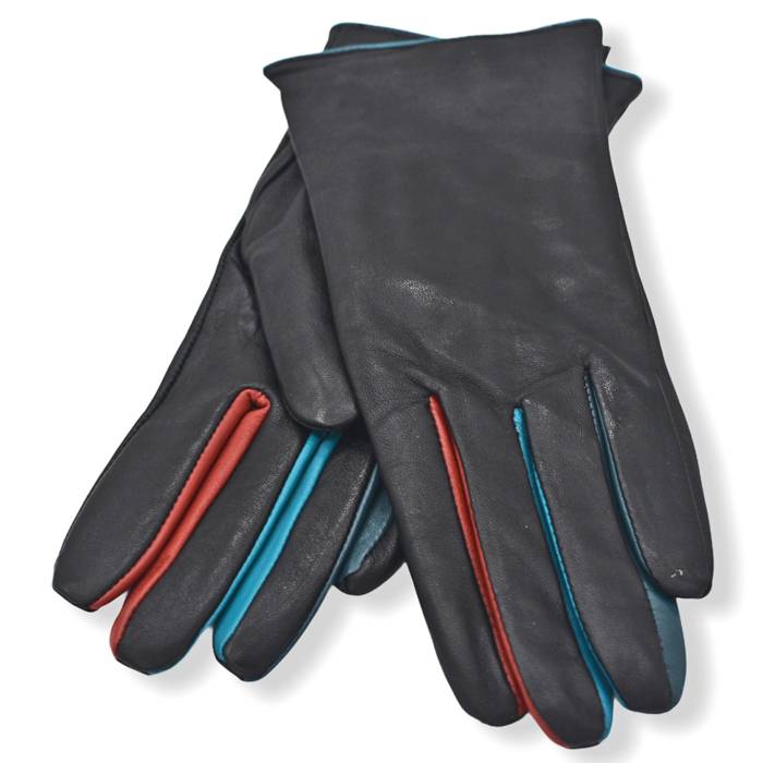 Δερμάτινα γυναικεία γάντια Μαύρο-Μπλε GR15
