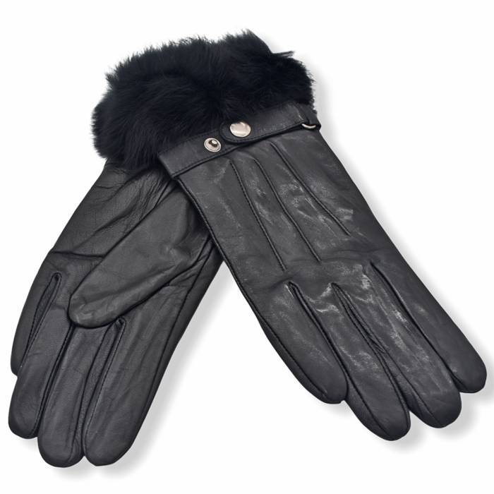Δερμάτινα γυναικεία γάντια Μαύρο Γούνα  12014
