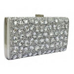 13-2609 Ασημί Βραδινό Clutch με Κρυστάλλινες Πέτρες Savil