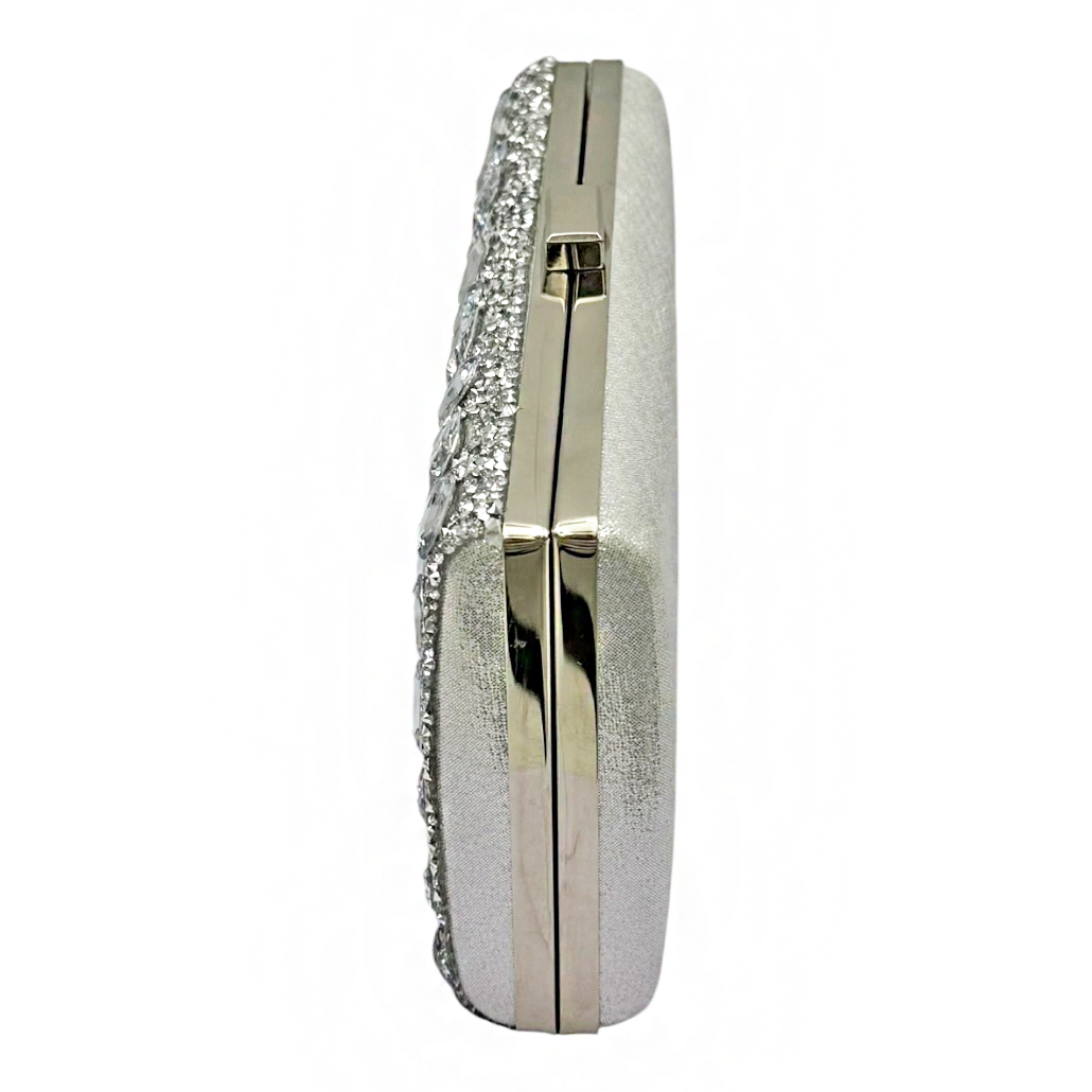 13-2609 Ασημί Βραδινό Clutch με Κρυστάλλινες Πέτρες Savil