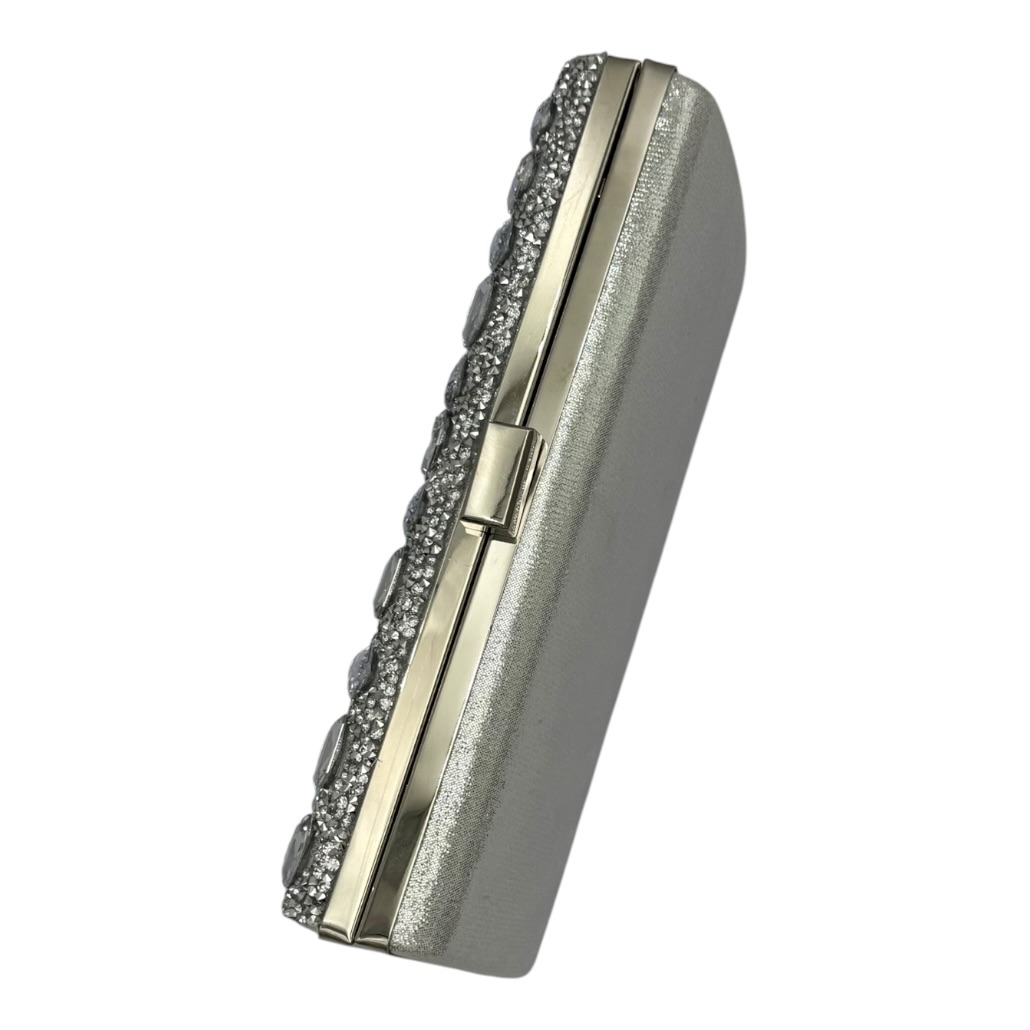 13-2609 Ασημί Βραδινό Clutch με Κρυστάλλινες Πέτρες Savil