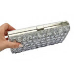 13-2609 Ασημί Βραδινό Clutch με Κρυστάλλινες Πέτρες Savil