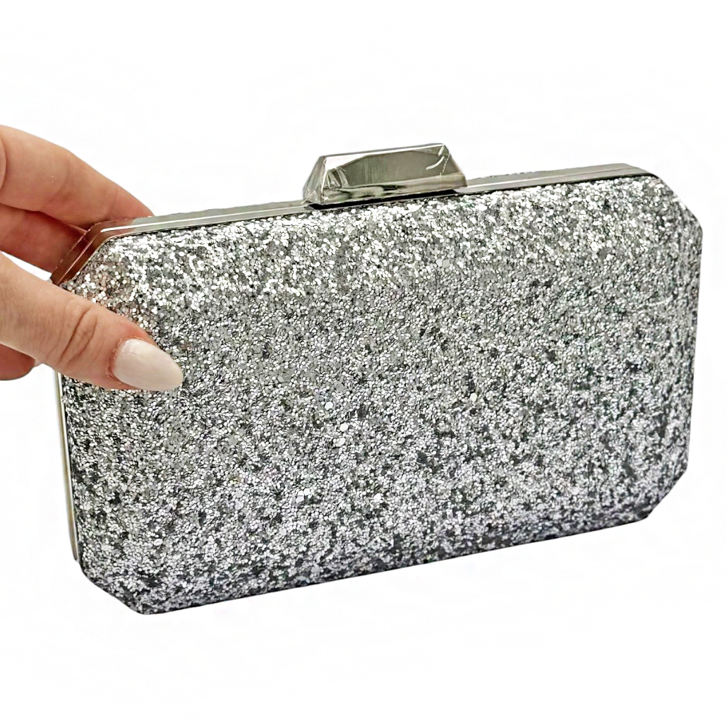 10-2603 Βραδινή Τσάντα με Ασημί Glitter Savil