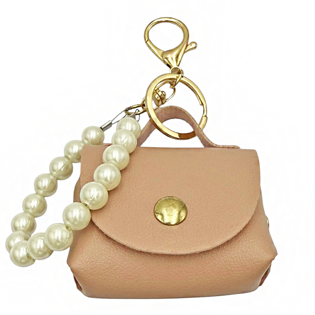9-04 Mini Leather Bag Charm with Pearls Savil