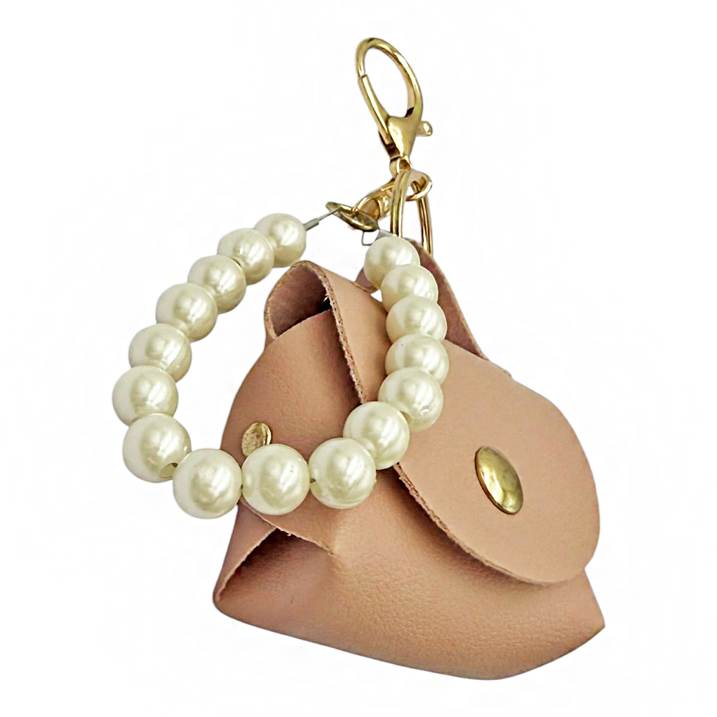 9-04 Mini Leather Bag Charm with Pearls Savil