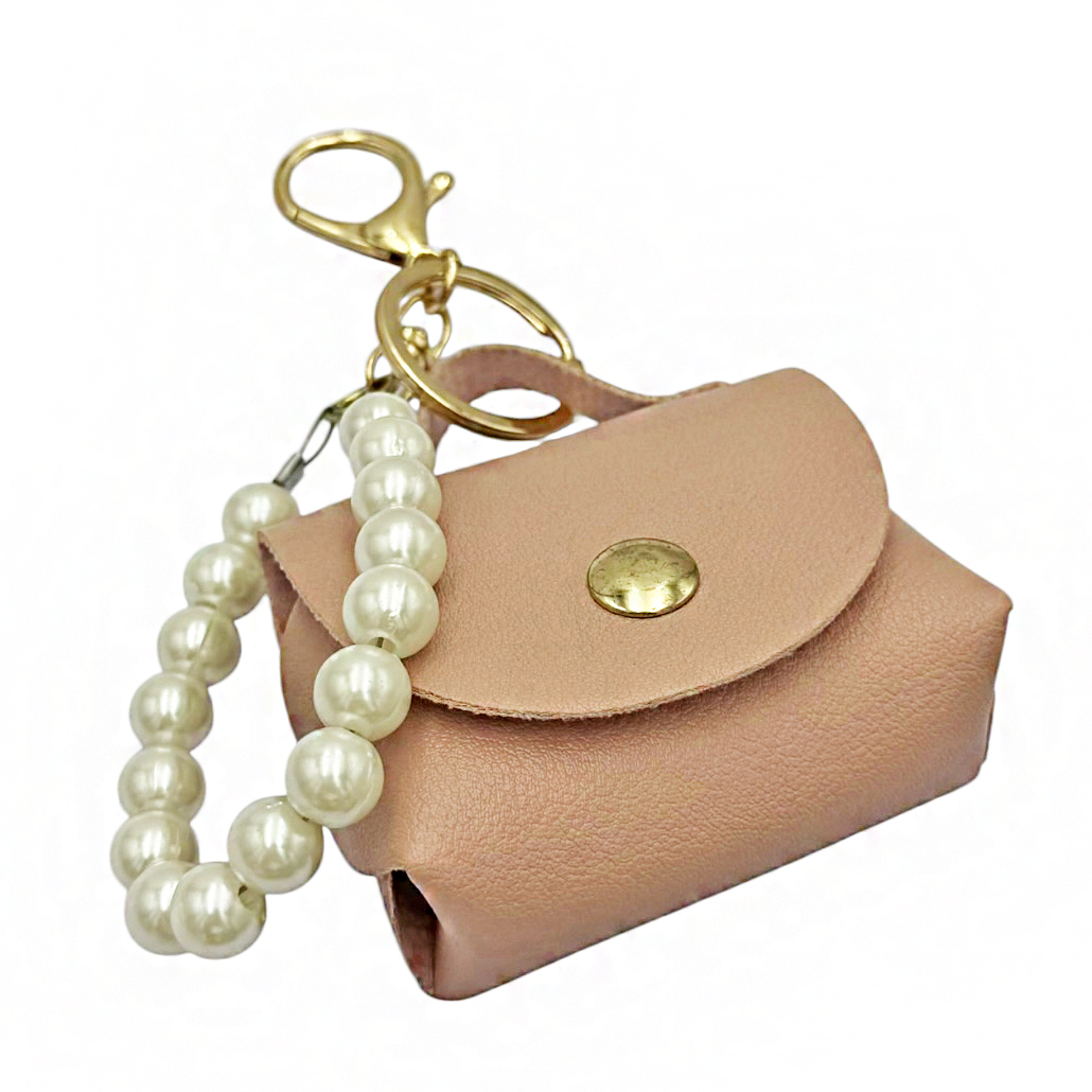 9-04 Mini Leather Bag Charm with Pearls Savil