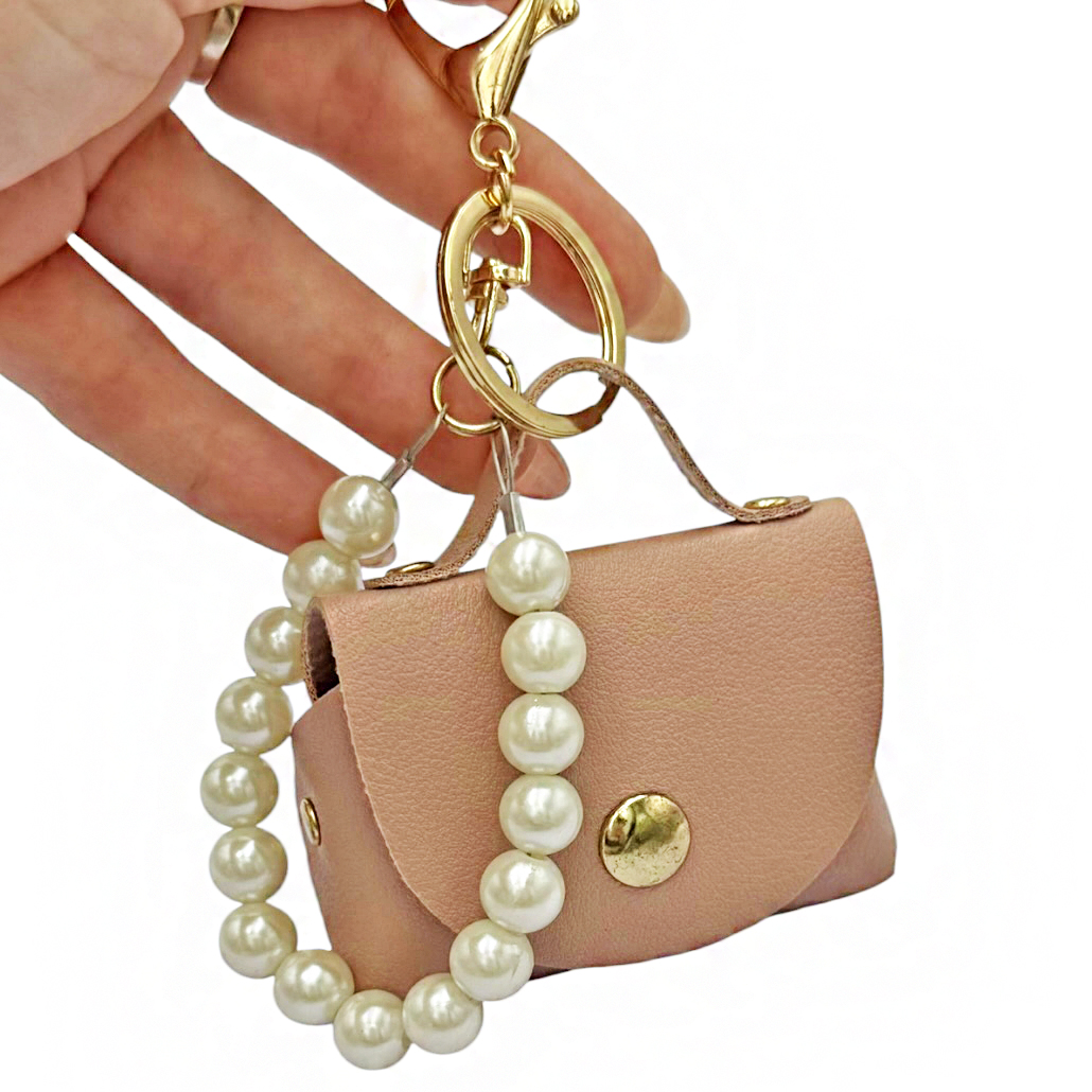 9-04 Mini Leather Bag Charm with Pearls Savil